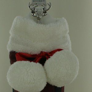 New Mix It Wine Bottle Bag with Stag Stopper - Black & Red with Faux Fur Trim